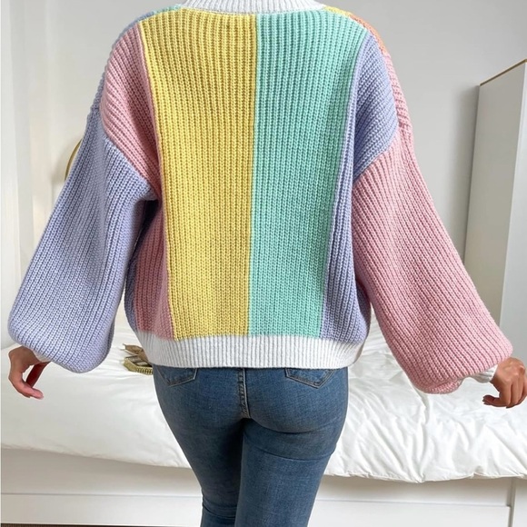 Womens S Long Sleeve Cardigan Colorblock Drop Shoulder Cardigan Sweater Outwear - Picture 9 of 11